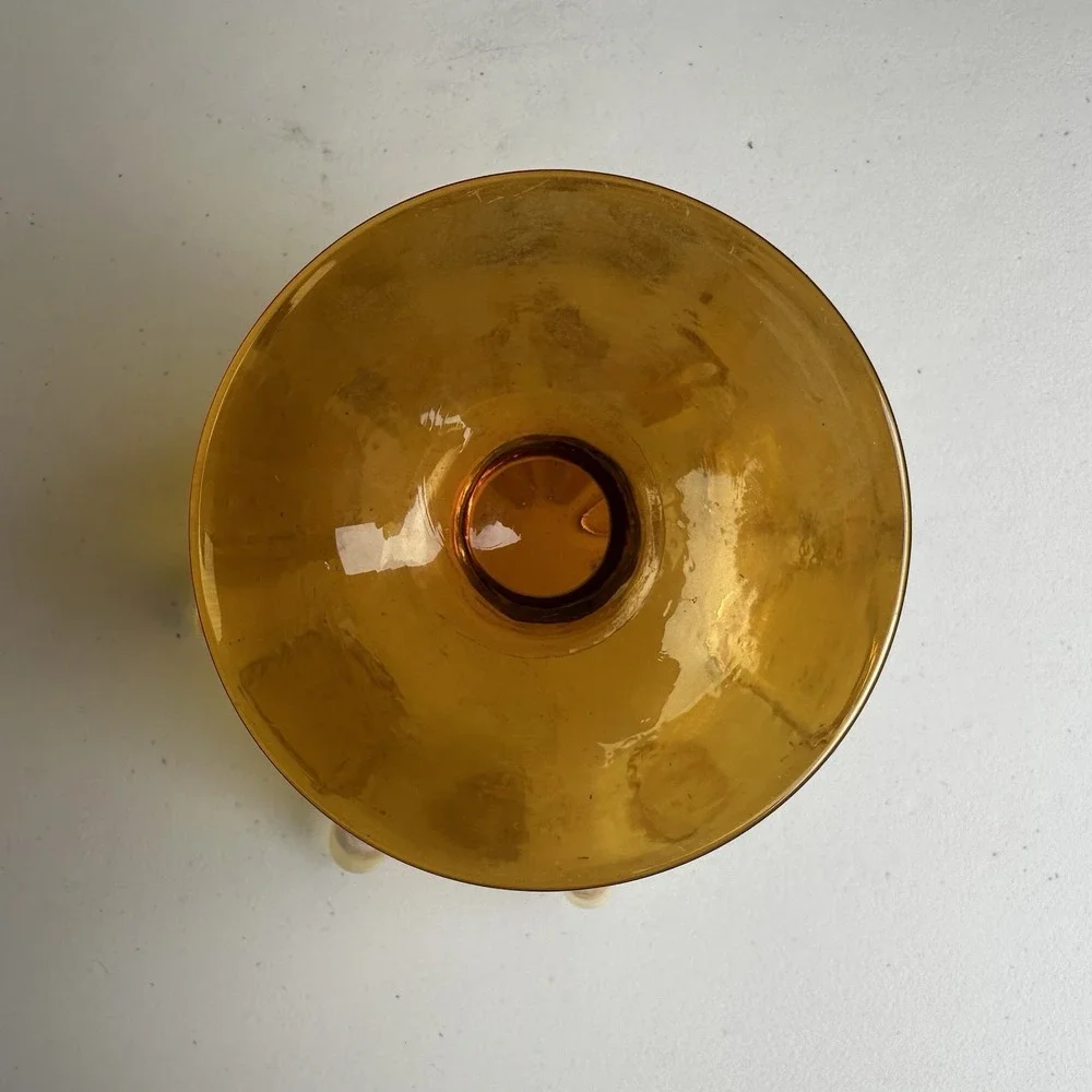 Vintage Fenton Glass Vase Thumbprint Handkerchief Colonial Amber 8.5